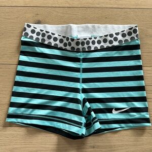Nike Teal and Black Striped Athletic Shorts